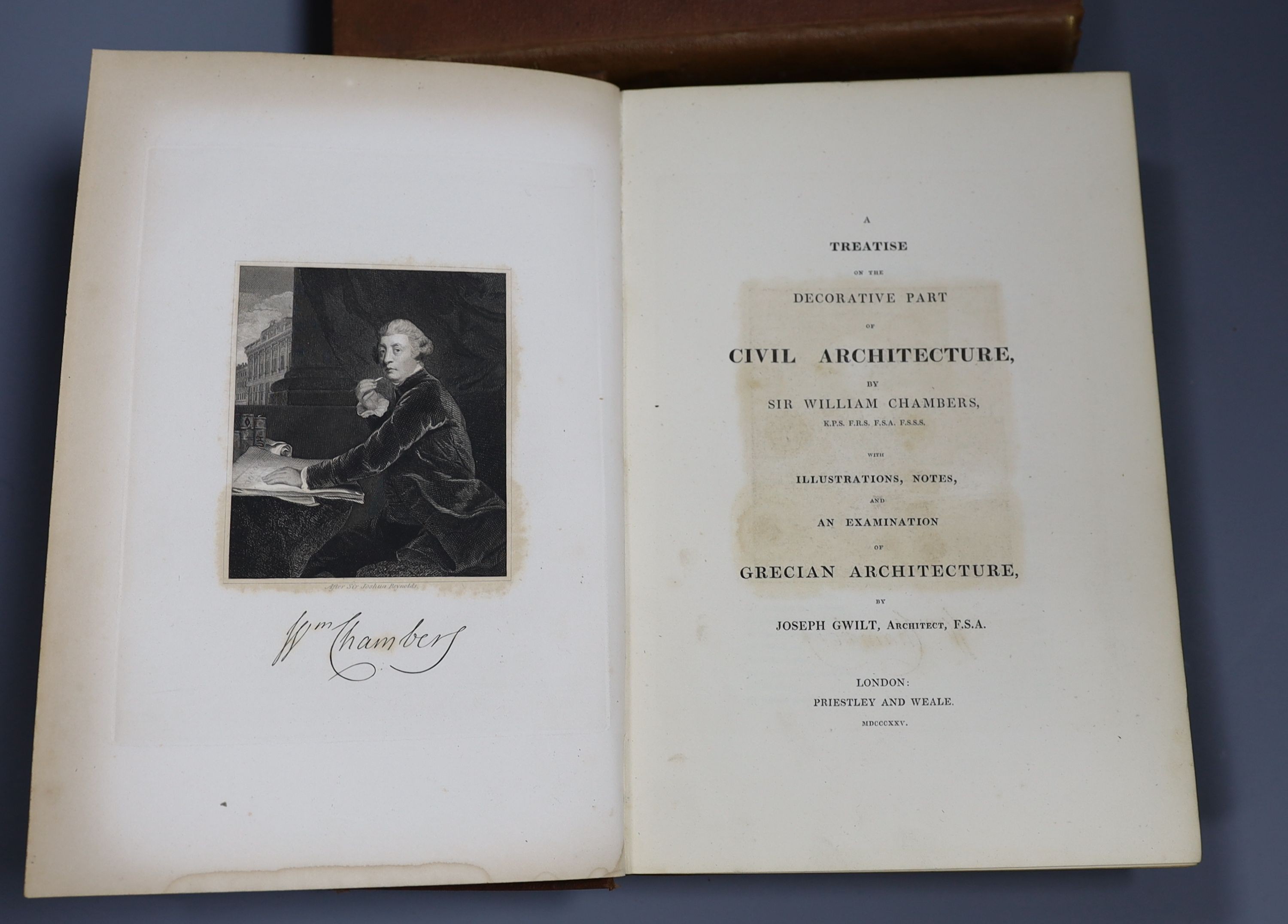 William Chambers, 'Civil Architecure' 2 vols 1825 engraved plates, half calf